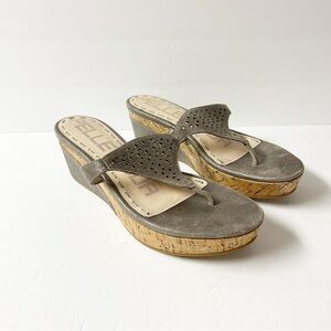 Pelle Moda Gray Perforated Thong Wedge Sandal 8M